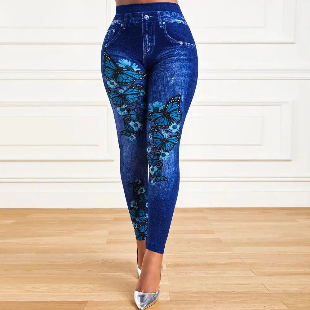 Plus Size Oversized Women High Waist Stretchy Legging Denim Look Skinny Jeggings - Blade & Thread
