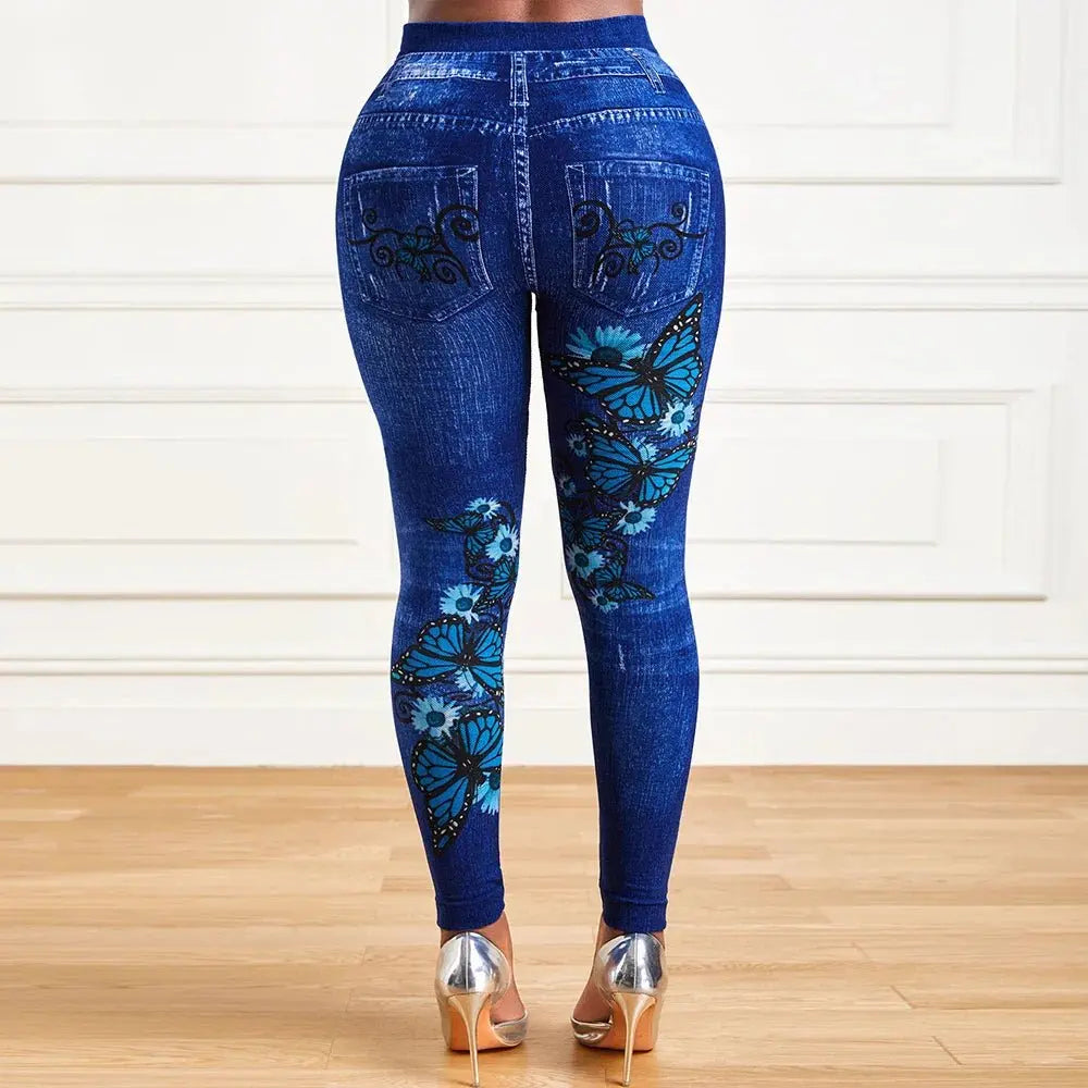 Plus Size Oversized Women High Waist Stretchy Legging Denim Look Skinny Jeggings - Blade & Thread