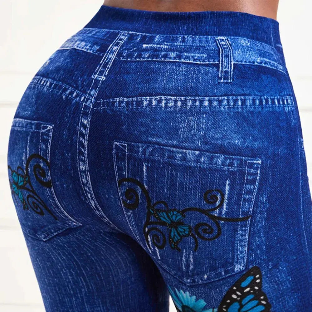 Plus Size Oversized Women High Waist Stretchy Legging Denim Look Skinny Jeggings - Blade & Thread
