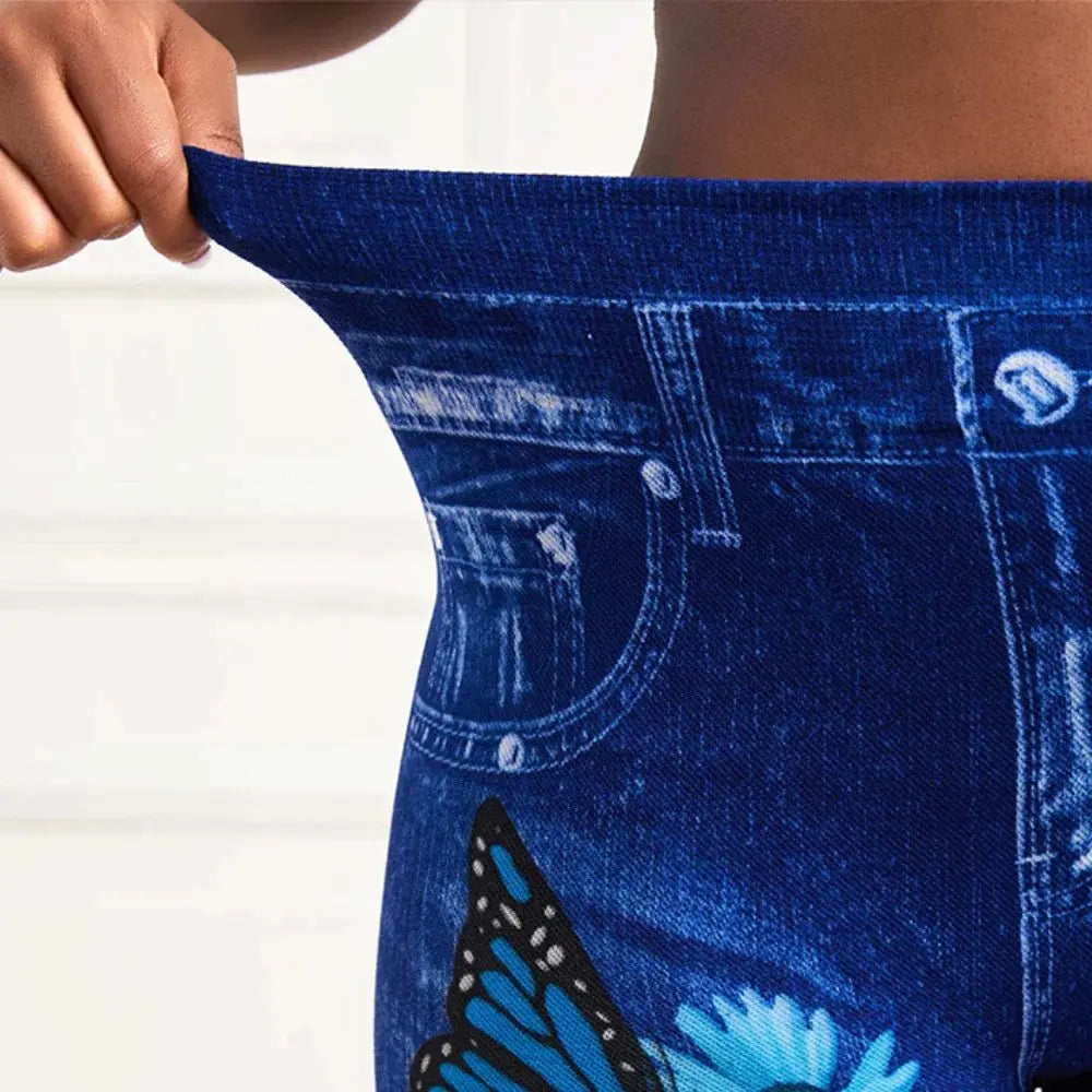 Plus Size Oversized Women High Waist Stretchy Legging Denim Look Skinny Jeggings - Blade & Thread