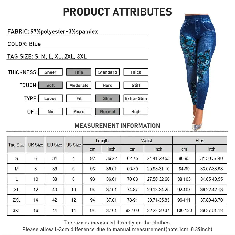 Plus Size Oversized Women High Waist Stretchy Legging Denim Look Skinny Jeggings - Blade & Thread