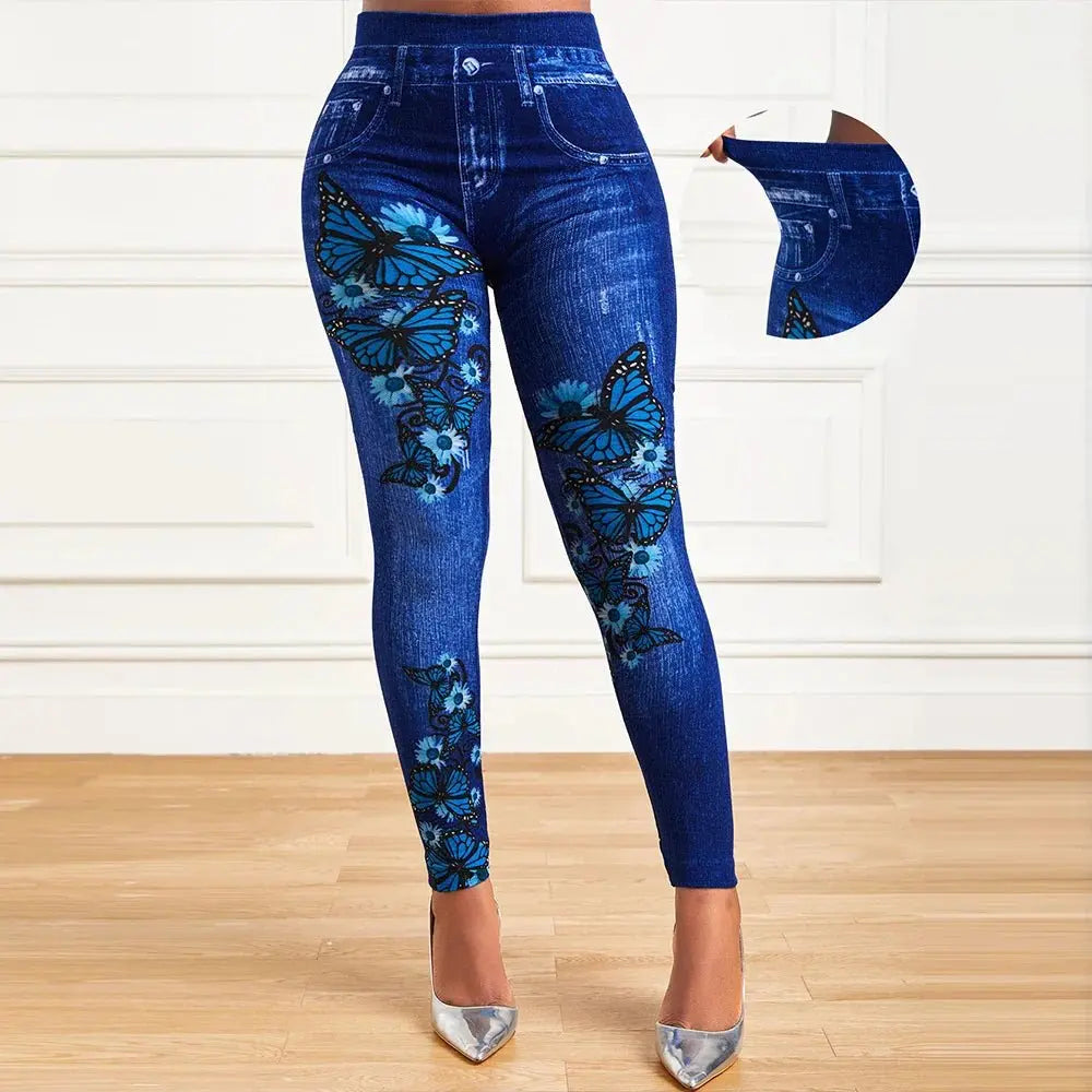 Plus Size Oversized Women High Waist Stretchy Legging Denim Look Skinny Jeggings - Blade & Thread