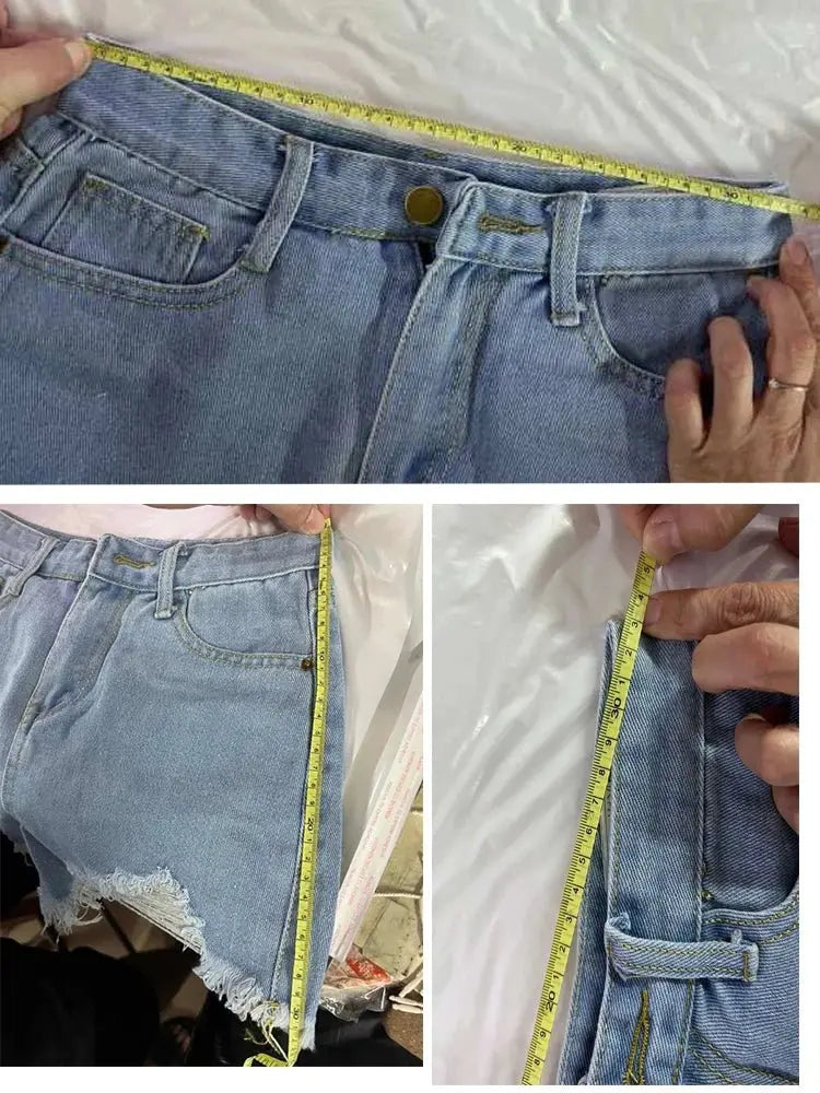 Pocket Tassel Perforated Denim Shorts Female - Blade & Thread