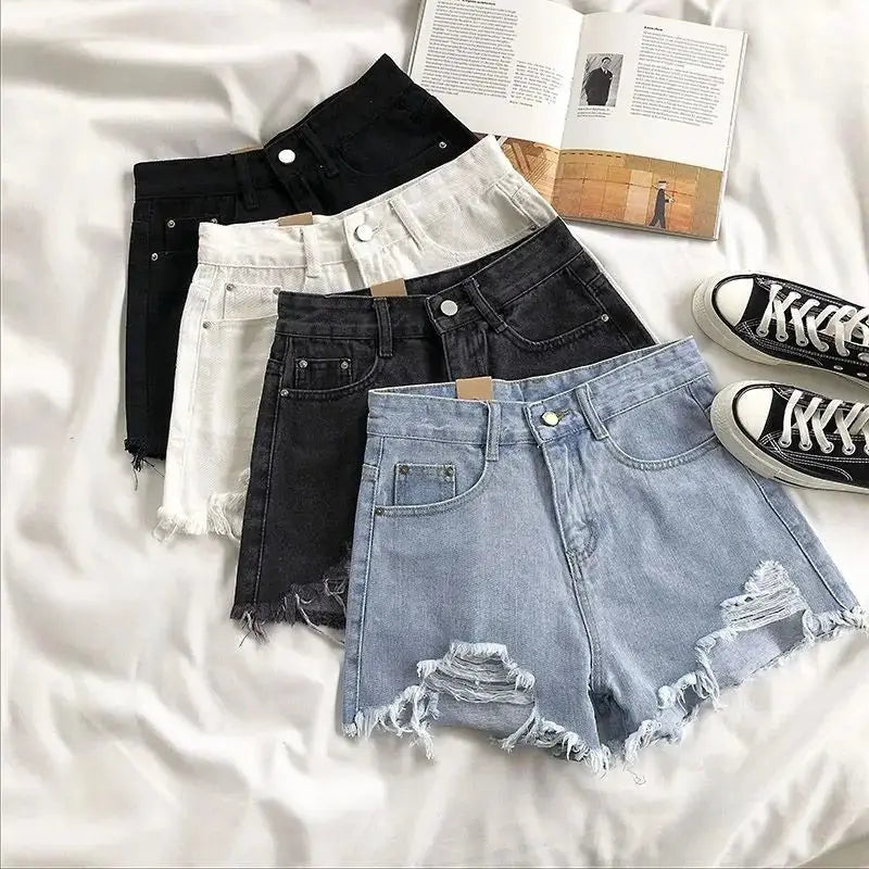 Pocket Tassel Perforated Denim Shorts Female - Blade & Thread