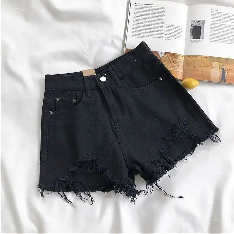 Pocket Tassel Perforated Denim Shorts Female - Blade & Thread