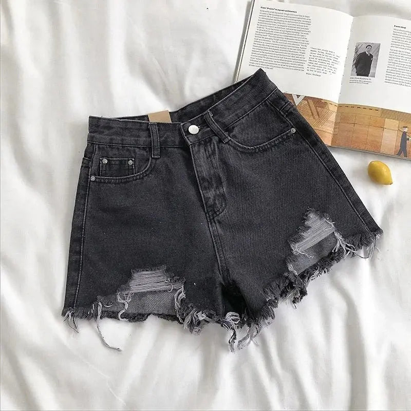 Pocket Tassel Perforated Denim Shorts Female - Blade & Thread
