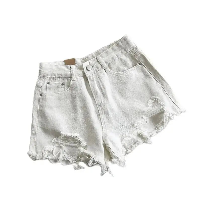 Pocket Tassel Perforated Denim Shorts Female - Blade & Thread