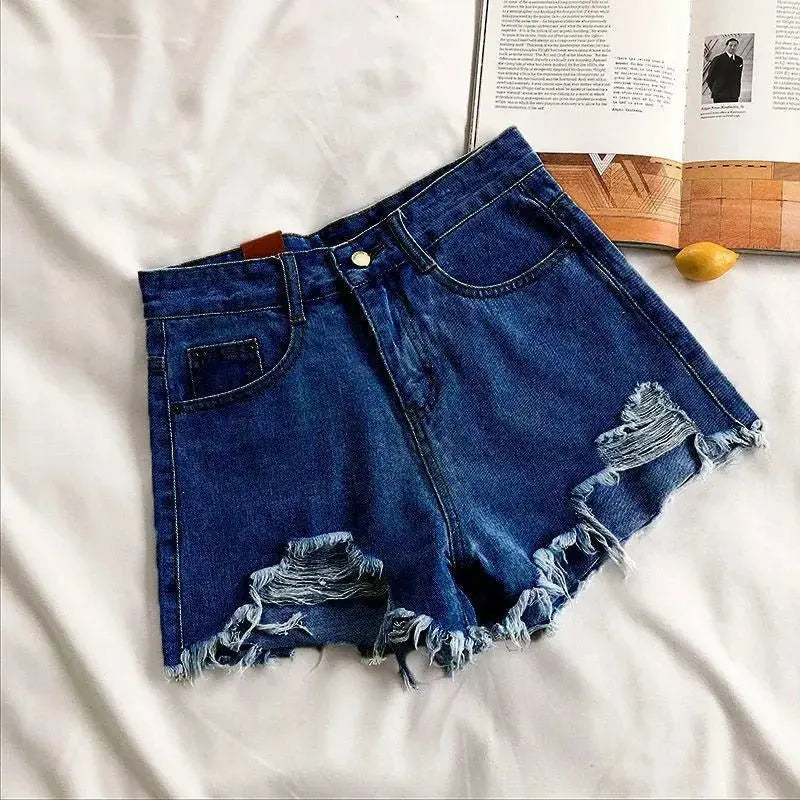 Pocket Tassel Perforated Denim Shorts Female - Blade & Thread