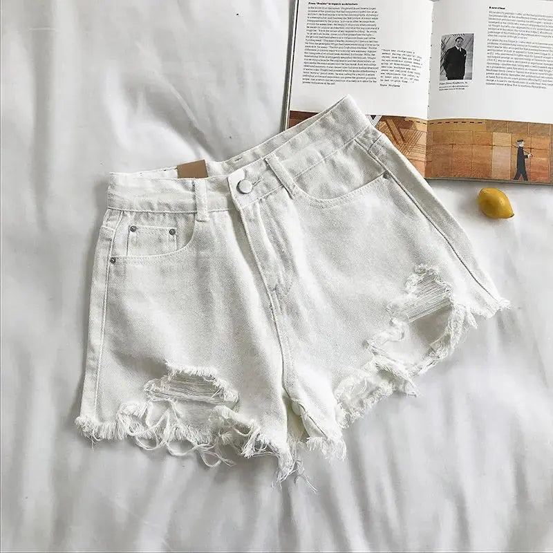 Pocket Tassel Perforated Denim Shorts Female - Blade & Thread