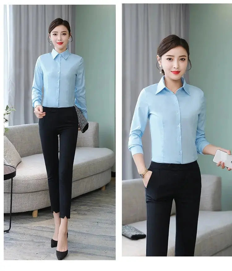 Polyester Cotton Shirts for Women Long Sleeve Blouse - Blade & Thread