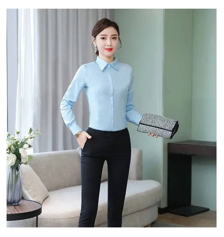 Polyester Cotton Shirts for Women Long Sleeve Blouse - Blade & Thread