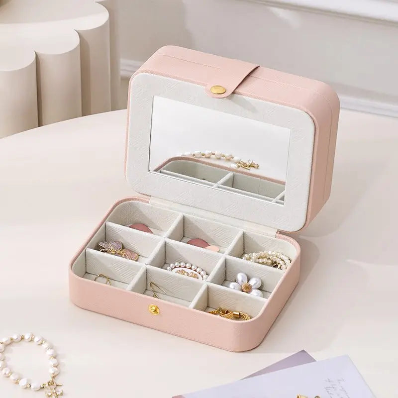 Portable household double-layer storage box with mirror - Blade & Thread