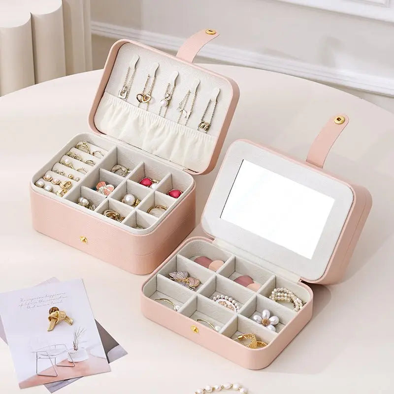 Portable household double-layer storage box with mirror - Blade & Thread