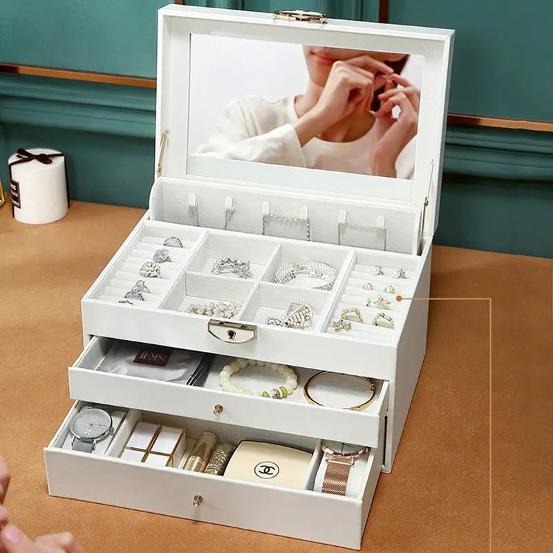 Portable large capacity jewelry box with large mirror - Blade & Thread