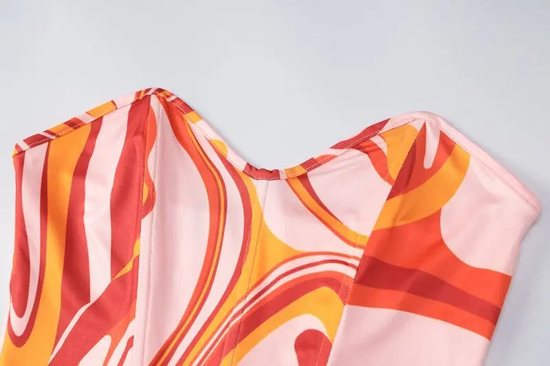 Print Off Shoulder Sleeveless Colorful Crop Top Mini Dress 2 Pieces Suit - Blade & Thread