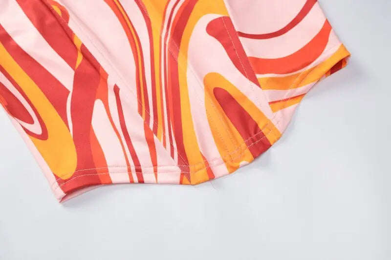 Print Off Shoulder Sleeveless Colorful Crop Top Mini Dress 2 Pieces Suit - Blade & Thread