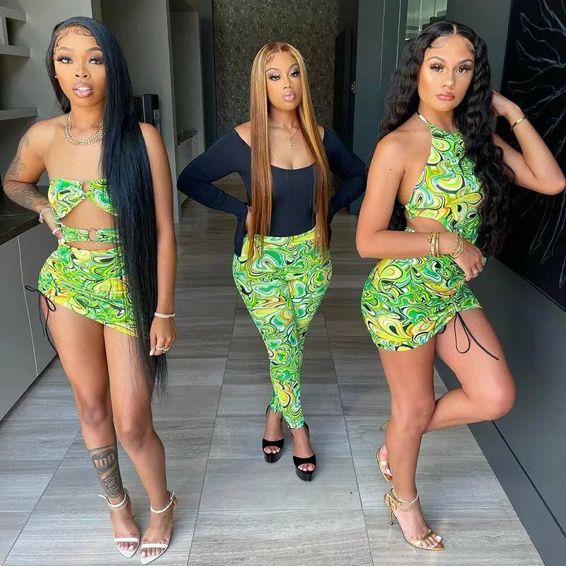 Print Sleeveless Bodycon Strapless Hollow Out Sexy Mini Dress Streetwear Outfits - Blade & Thread