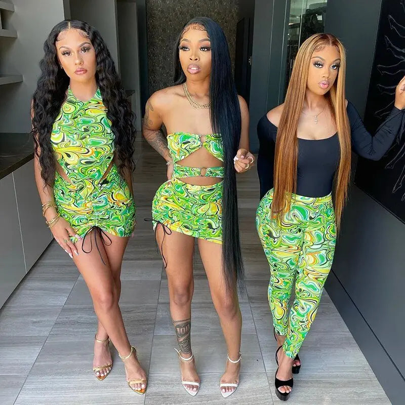 Print Sleeveless Bodycon Strapless Hollow Out Sexy Mini Dress Streetwear Outfits - Blade & Thread