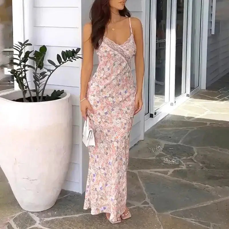 Print Sleeveless Strap Backless Lace Bodycon Dress - Blade & Thread