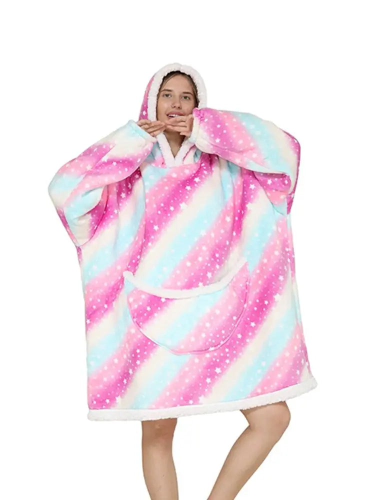 Printed Wearable Blanket Hoodie Fleece Warm Kids Sleepwear Hoody Sweatshirt - Blade & Thread