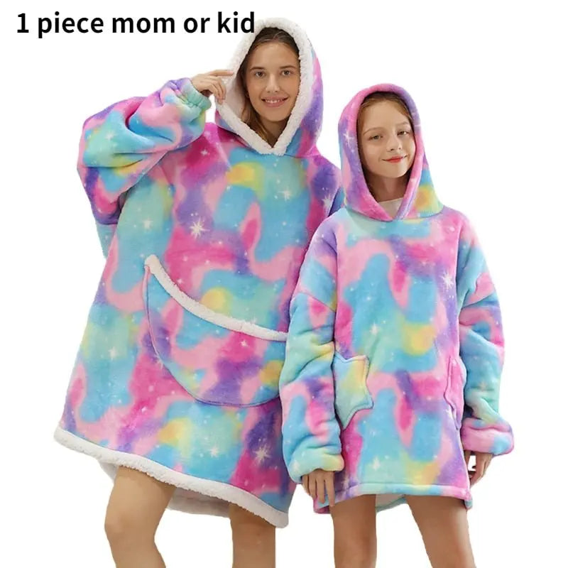 Printed Wearable Blanket Hoodie Fleece Warm Kids Sleepwear Hoody Sweatshirt - Blade & Thread