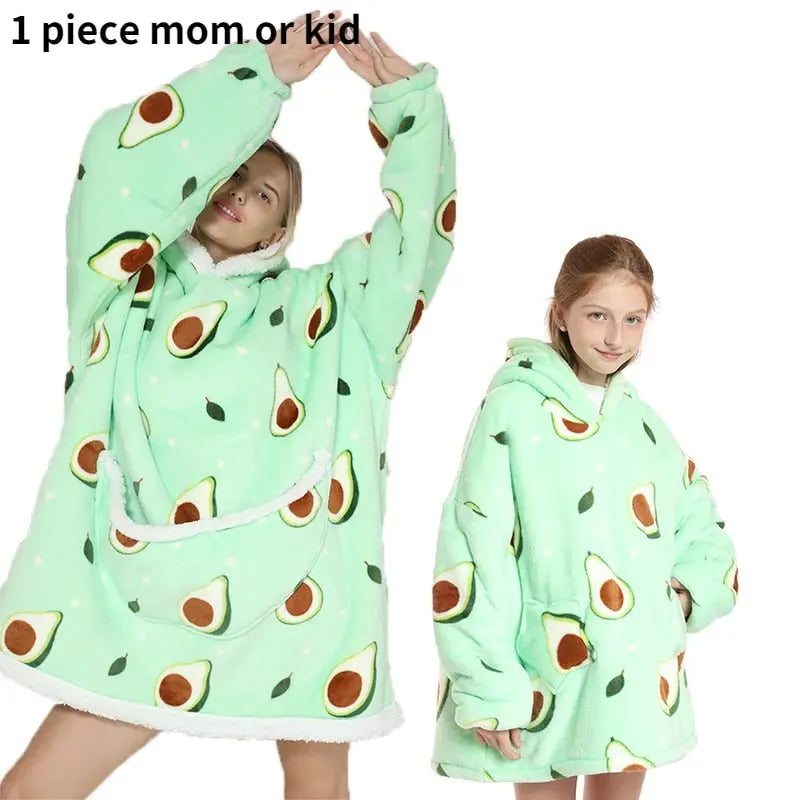 Printed Wearable Blanket Hoodie Fleece Warm Kids Sleepwear Hoody Sweatshirt - Blade & Thread