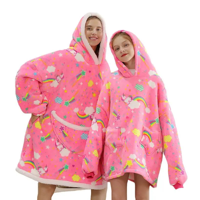 Printed Wearable Blanket Hoodie Fleece Warm Kids Sleepwear Hoody Sweatshirt - Blade & Thread