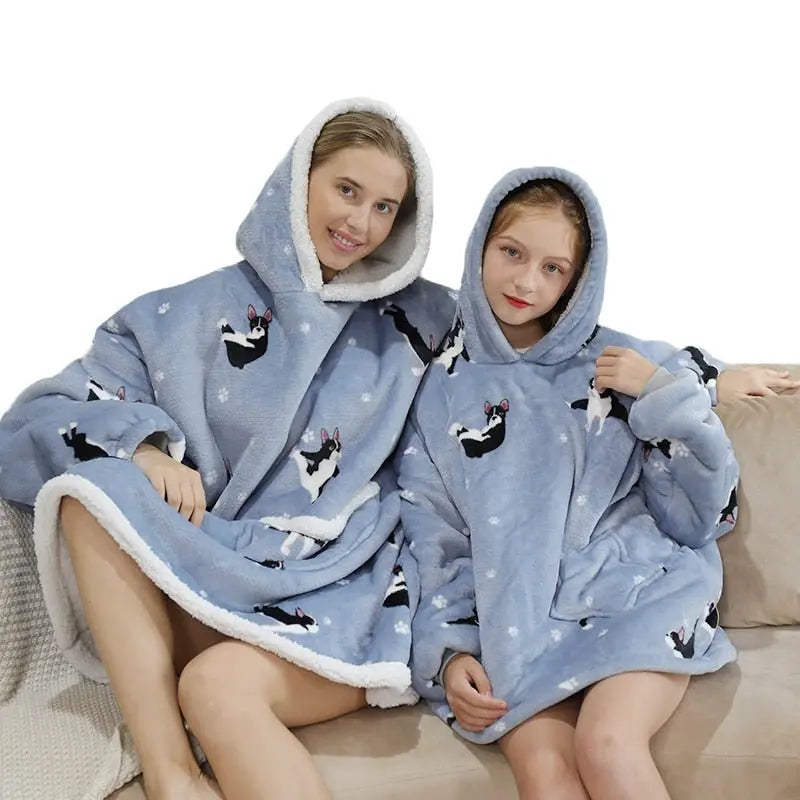 Printed Wearable Blanket Hoodie Fleece Warm Kids Sleepwear Hoody Sweatshirt - Blade & Thread