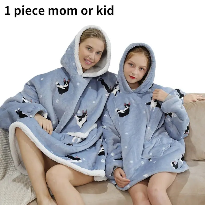 Printed Wearable Blanket Hoodie Fleece Warm Kids Sleepwear Hoody Sweatshirt - Blade & Thread