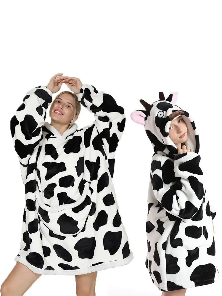 Printed Wearable Blanket Hoodie Fleece Warm Kids Sleepwear Hoody Sweatshirt - Blade & Thread