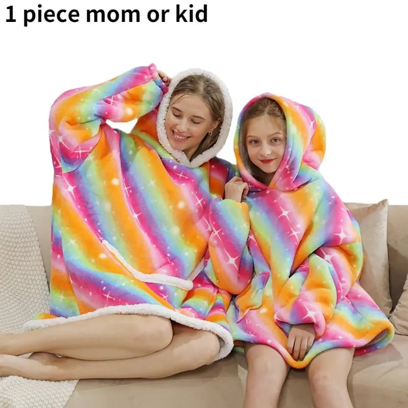 Printed Wearable Blanket Hoodie Fleece Warm Kids Sleepwear Hoody Sweatshirt - Blade & Thread