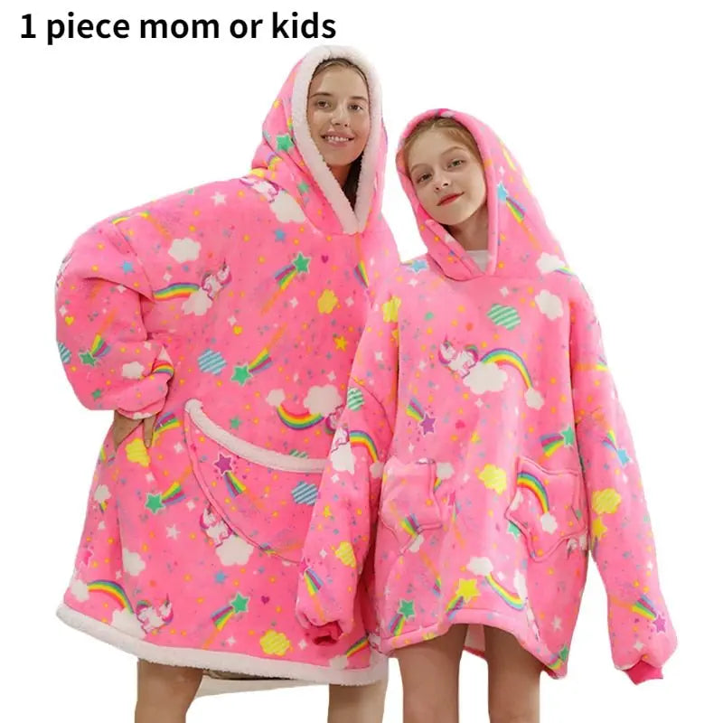 Printed Wearable Blanket Hoodie Fleece Warm Kids Sleepwear Hoody Sweatshirt - Blade & Thread