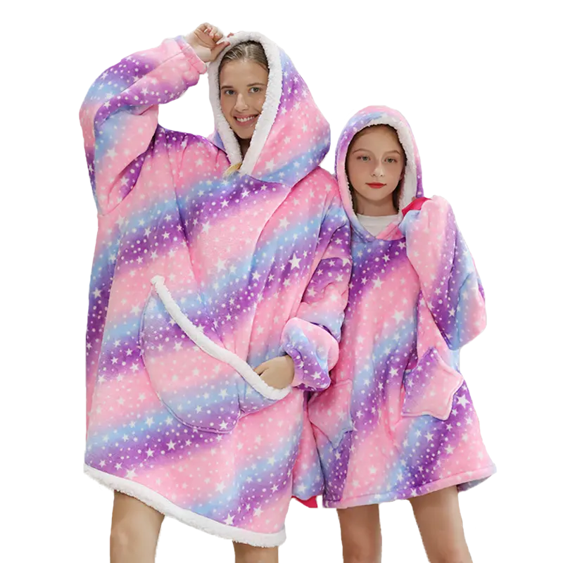Printed Wearable Blanket Hoodie Fleece Warm Kids Sleepwear Hoody Sweatshirt - Blade & Thread
