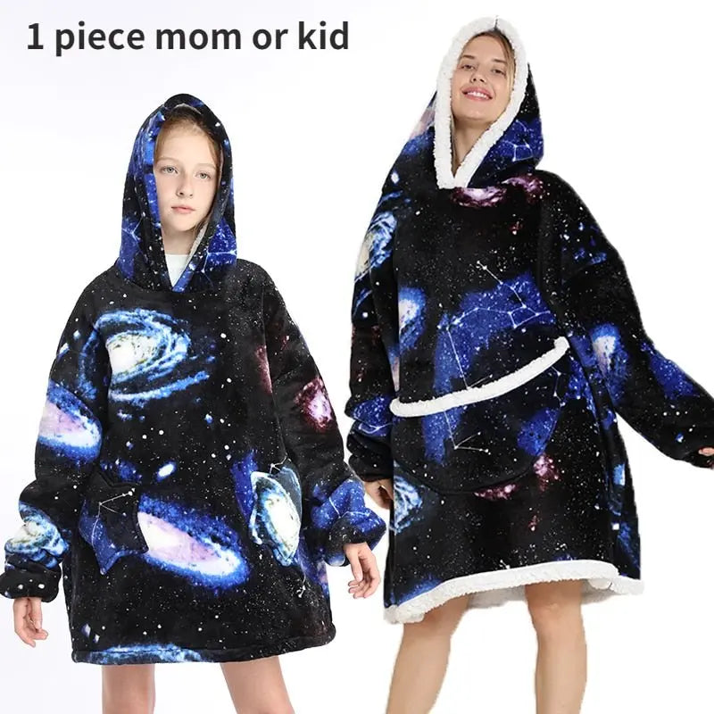 Printed Wearable Blanket Hoodie Fleece Warm Kids Sleepwear Hoody Sweatshirt - Blade & Thread