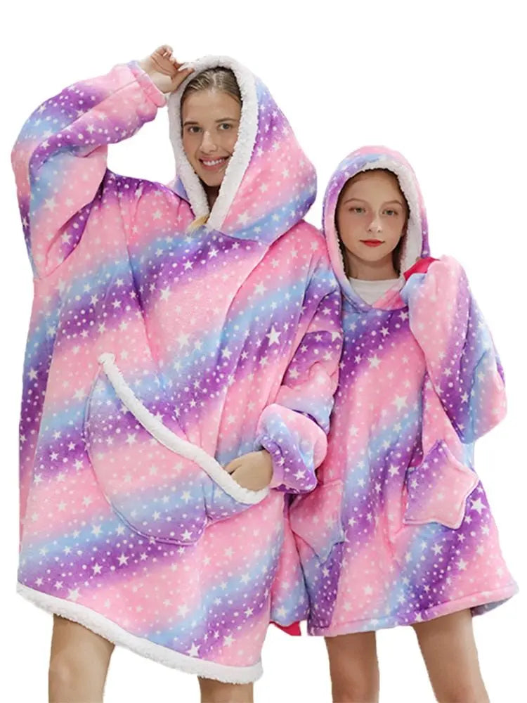 Printed Wearable Blanket Hoodie Fleece Warm Kids Sleepwear Hoody Sweatshirt - Blade & Thread