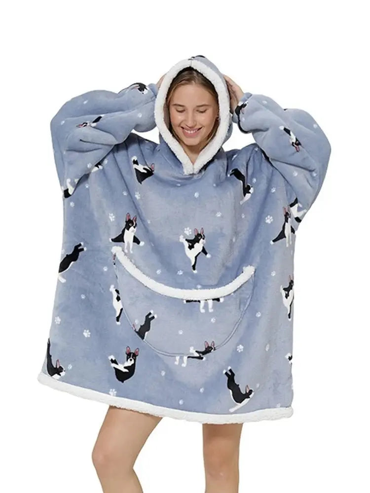 Printed Wearable Blanket Hoodie Fleece Warm Kids Sleepwear Hoody Sweatshirt - Blade & Thread
