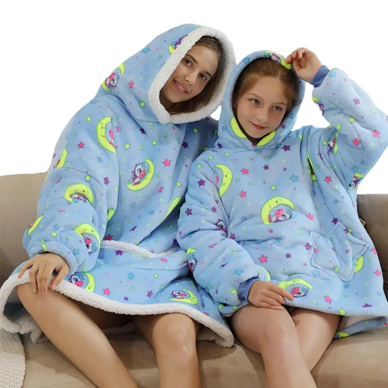 Printed Wearable Blanket Hoodie Fleece Warm Kids Sleepwear Hoody Sweatshirt - Blade & Thread