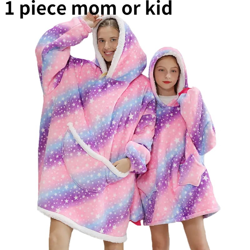Printed Wearable Blanket Hoodie Fleece Warm Kids Sleepwear Hoody Sweatshirt - Blade & Thread