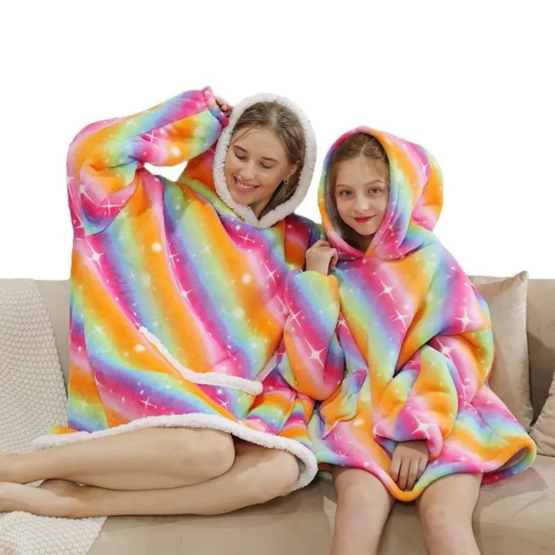 Printed Wearable Blanket Hoodie Fleece Warm Kids Sleepwear Hoody Sweatshirt - Blade & Thread