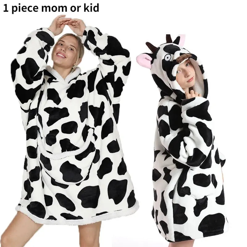 Printed Wearable Blanket Hoodie Fleece Warm Kids Sleepwear Hoody Sweatshirt - Blade & Thread