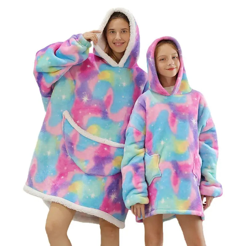 Printed Wearable Blanket Hoodie Fleece Warm Kids Sleepwear Hoody Sweatshirt - Blade & Thread