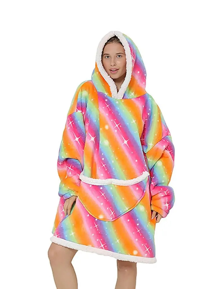 Printed Wearable Blanket Hoodie Fleece Warm Kids Sleepwear Hoody Sweatshirt - Blade & Thread
