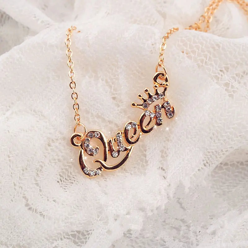 Luxury Gold-Color Queen Crown Chain Necklace Crystal Necklace Women Birthday Present Gifts nowadaysfashion