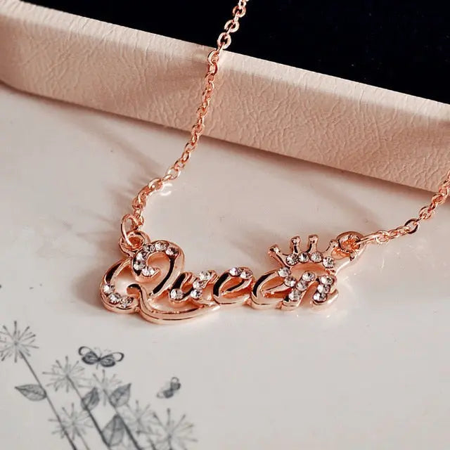 Luxury Gold-Color Queen Crown Chain Necklace Crystal Necklace Women Birthday Present Gifts nowadaysfashion