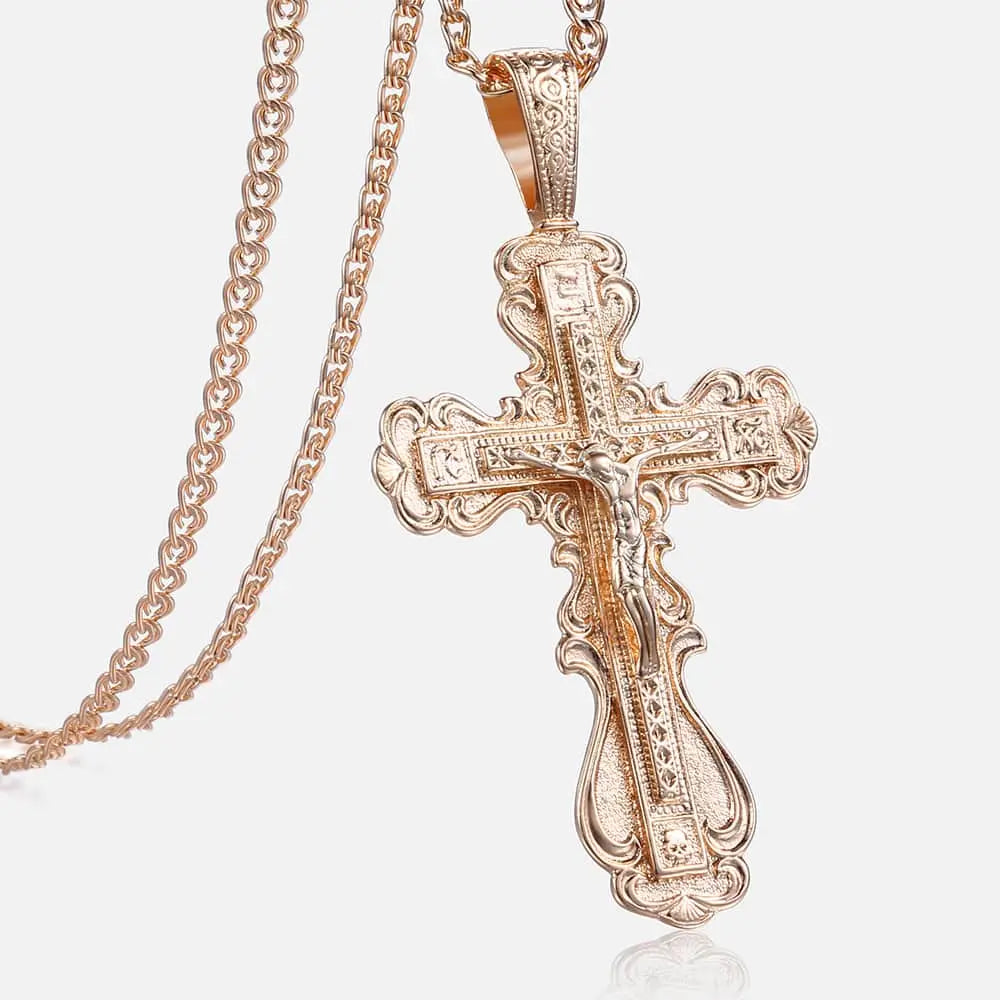 Crucifix Cross Pendant Necklace For Women Men 585 Rose Gold Snail Link Chain Cross Necklace Fashion nowadaysfashion