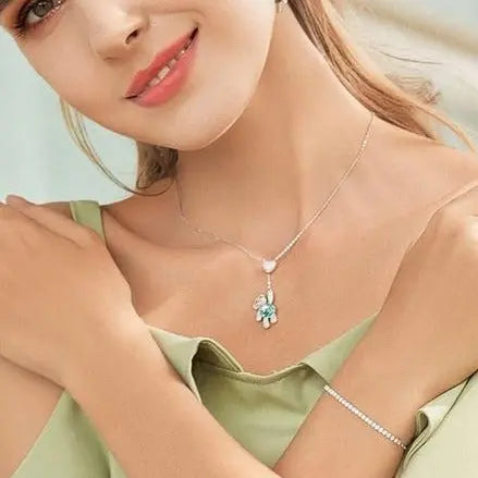 Sterling Silver Pink Heart And Cute Bear Pendant Necklaces for Valentine's birthday gift nowadaysfashion