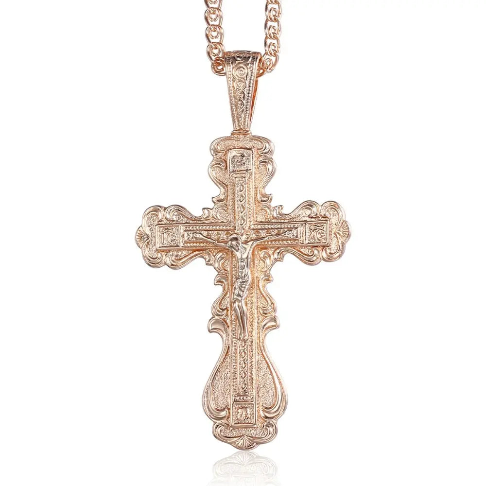 Crucifix Cross Pendant Necklace For Women Men 585 Rose Gold Snail Link Chain Cross Necklace Fashion nowadaysfashion