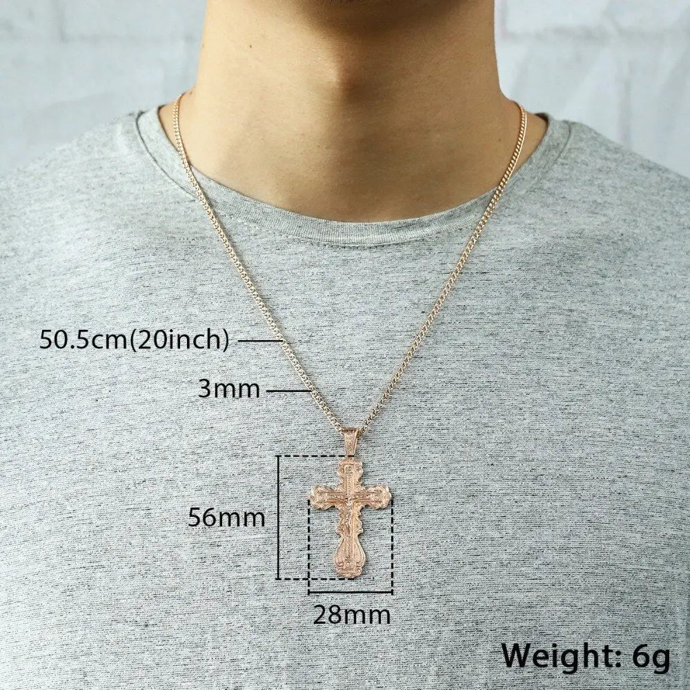 Crucifix Cross Pendant Necklace For Women Men 585 Rose Gold Snail Link Chain Cross Necklace Fashion nowadaysfashion