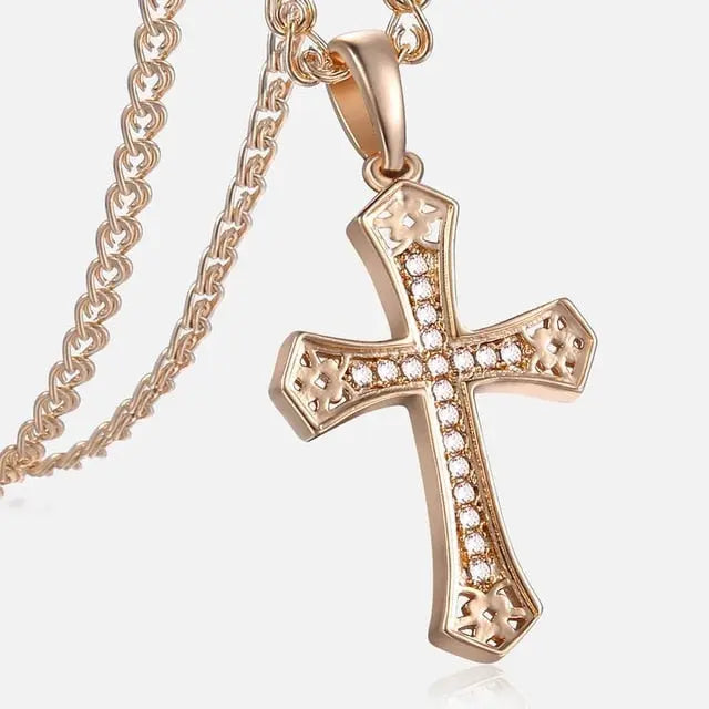 Crucifix Cross Pendant Necklace For Women Men 585 Rose Gold Snail Link Chain Cross Necklace Fashion nowadaysfashion