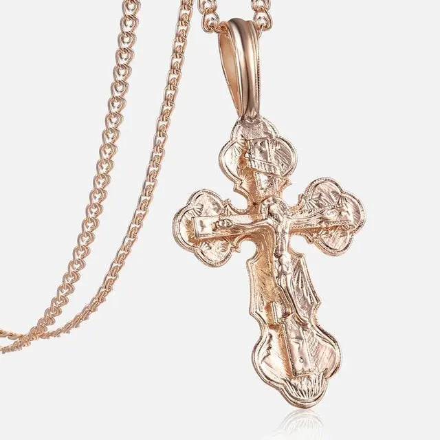 Crucifix Cross Pendant Necklace For Women Men 585 Rose Gold Snail Link Chain Cross Necklace Fashion nowadaysfashion